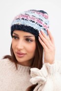 Czapka damska zimowa z kolorową przędzą i elastycznym ściągaczem K352 granatowy+ciemny różowy