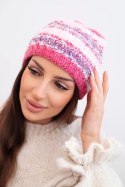 Czapka damska zimowa z kolorową przędzą i elastycznym ściągaczem K352 malinowa