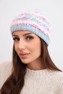 Czapka damska zimowa z kolorową przędzą i elastycznym ściągaczem K352 niebieska