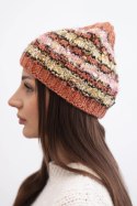 Czapka damska zimowa z kolorową przędzą i elastycznym ściągaczem K352 ruda