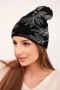 Czapka damska zimowa z moherem i połyskującym wzorem K502 czarna