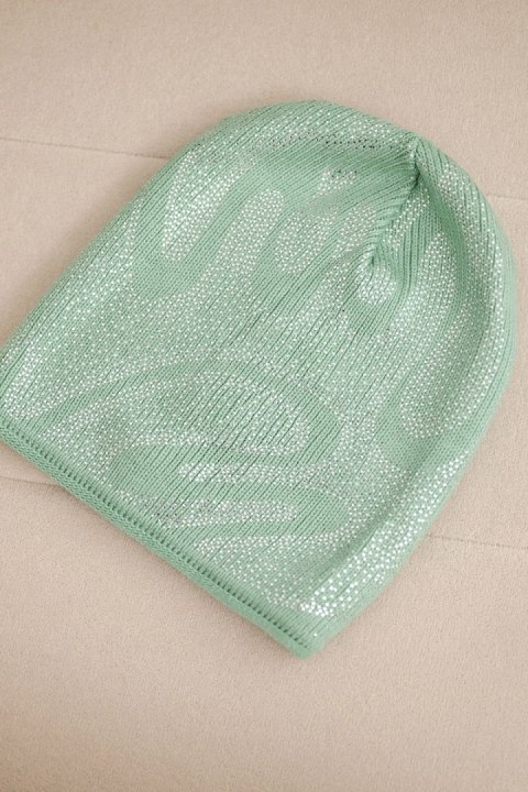 Czapka damska zimowa z moherem i połyskującym wzorem K502 miętowa