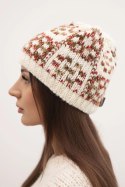 Czapka zimowa damska z kolorową przędzą i grubym ściągaczem K355 ecru+czerwony+camelowy