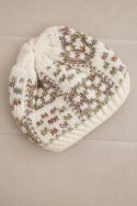 Czapka zimowa damska z kolorową przędzą i grubym ściągaczem K355 ecru+khaki+ciemny różowy