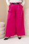 Spodnie damskie Plus Size wiskozowe z szeroką nogawką i paskiem fuksja