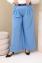 Spodnie damskie Plus Size wiskozowe z szeroką nogawką i paskiem niebieskie