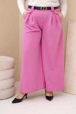 Spodnie damskie Plus Size wiskozowe z szeroką nogawką i paskiem różowe