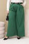 Spodnie damskie Plus Size wiskozowe z szeroką nogawką i paskiem zielone