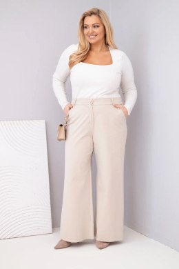 Spodnie damskie Plus Size z szeroką nogawką i wysokim stanem beżowe