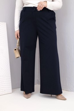 Spodnie damskie Plus Size z szeroką nogawką i wysokim stanem granatowe