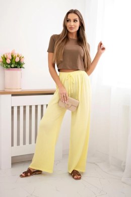 Spodnie muślinowe z szeroką nogawką żółte