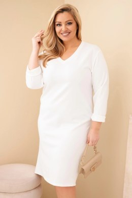 Sukienka damska Plus Size masełkowa z dekoltem V i rękawem biała