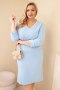 Sukienka damska Plus Size masełkowa z dekoltem V i rękawem niebieska