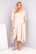 Sukienka damska bawełniana Plus Size z asymetrycznym dołem beżowa