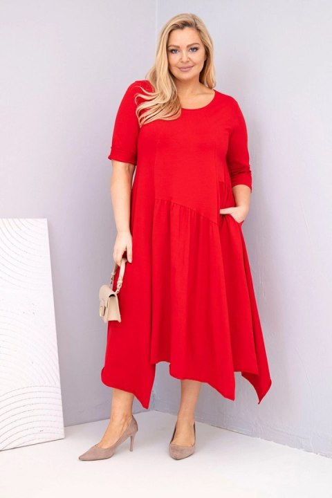 Sukienka damska bawełniana Plus Size z asymetrycznym dołem czerwona