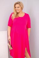 Sukienka damska bawełniana Plus Size z asymetrycznym dołem fuksja