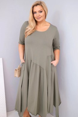 Sukienka damska bawełniana Plus Size z asymetrycznym dołem khaki