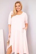 Sukienka damska bawełniana Plus Size z asymetrycznym dołem pudrowy róż