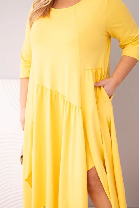 Sukienka damska bawełniana Plus Size z asymetrycznym dołem żółta