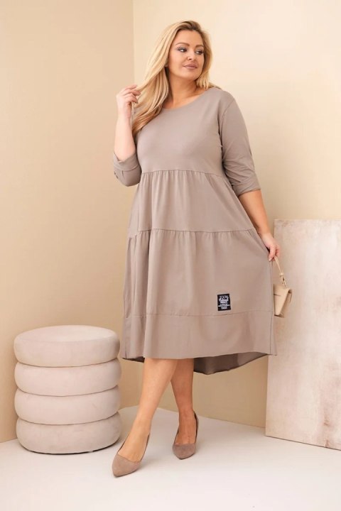 Sukienka damska bawełniana Plus Size z falbanami i podwiniętym rękawem fango