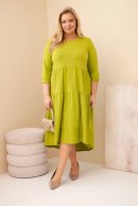 Sukienka damska bawełniana Plus Size z falbanami i podwiniętym rękawem pistacjowa