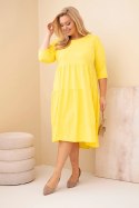 Sukienka damska bawełniana Plus Size z falbanami i podwiniętym rękawem żółta