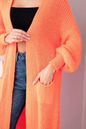 Sweter długi kardigan pomarańczowy neon  