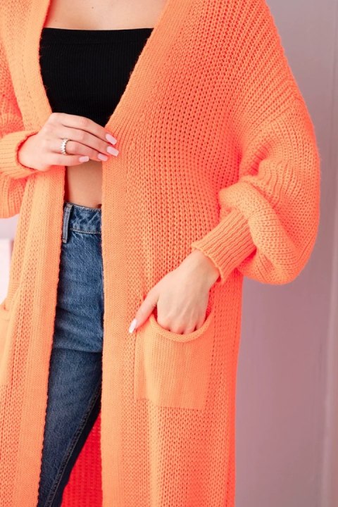 Sweter długi kardigan pomarańczowy neon  