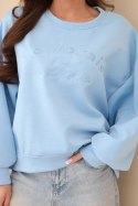 Bluza damska masełkowa z haftem o luźnym kroju niebieska