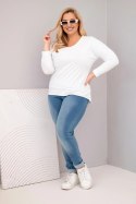 Bluzka damska Plus Size przecierana z dekoltem V i dłuższym tyłem biała