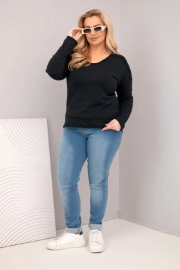 Bluzka damska Plus Size przecierana z dekoltem V i dłuższym tyłem czarna