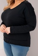 Bluzka damska Plus Size przecierana z dekoltem V i dłuższym tyłem czarna