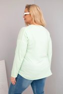 Bluzka damska Plus Size przecierana z dekoltem V i dłuższym tyłem miętowa