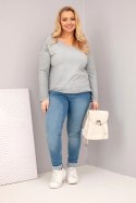 Bluzka damska Plus Size przecierana z dekoltem V i dłuższym tyłem szara