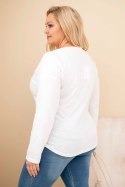 Bluzka damska Plus Size przecierana z nadrukiem i dłuższym tyłem biała