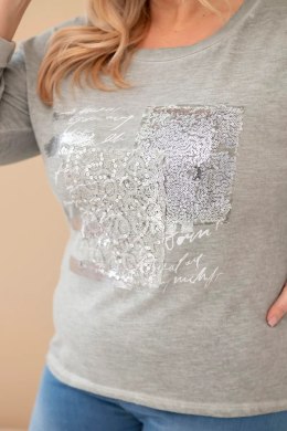 Bluzka damska Plus Size przecierana z nadrukiem i dłuższym tyłem khaki