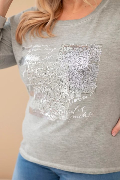 Bluzka damska Plus Size przecierana z nadrukiem i dłuższym tyłem khaki