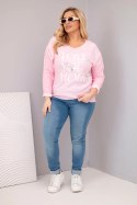 Bluzka damska Plus Size przecierana z napisem Love You More jasno różowa