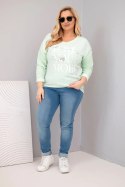 Bluzka damska Plus Size przecierana z napisem Love You More miętowa
