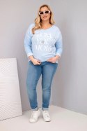 Bluzka damska Plus Size przecierana z napisem Love You More niebieska