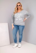 Bluzka damska Plus Size przecierana z napisem Love You More szara