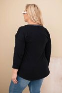 Bluzka damska Plus Size przecierana z napisem i perełkami czarna