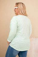 Bluzka damska Plus Size przecierana z napisem i perełkami miętowa