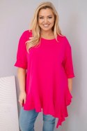 Bluzka damska Plus Size z bawełną z falbaną i rękawem podwijanym fuksja