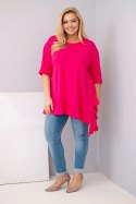 Bluzka damska Plus Size z bawełną z falbaną i rękawem podwijanym fuksja