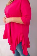 Bluzka damska Plus Size z bawełną z falbaną i rękawem podwijanym fuksja