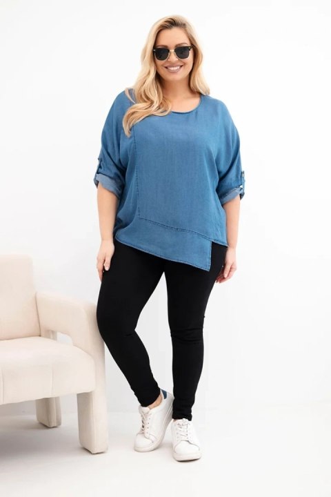 Bluzka damska Plus Size z lyocellu z asymetrycznym dołem jeansowa