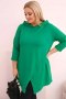 Bluzka damska bawełniana Plus Size asymetryczna z podwijanym rękawem zielona