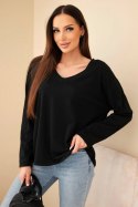 Bluzka damska bawełniana z dekoltem V z długim rękawem czarna