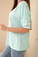 Bluzka damska bawełniana z dekoltem V z długim rękawem miętowa